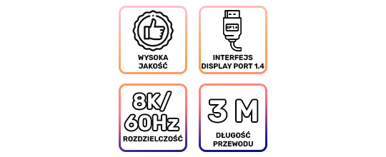 Kabel ze złączem 2x Display Port DP 1.4 Alogy 8K 30AWG 3m