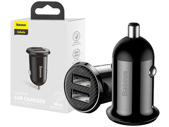 Ładowarka samochodowa Baseus Grain Pro Car Charger 2x USB 4,8A Czarna 