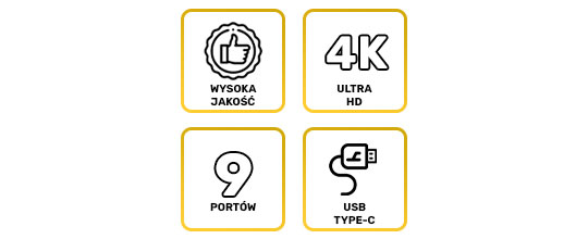 Adapter HUB 9w1 przejściówka HDMI 4K UHD RJ45 USB-C PD SD/TF