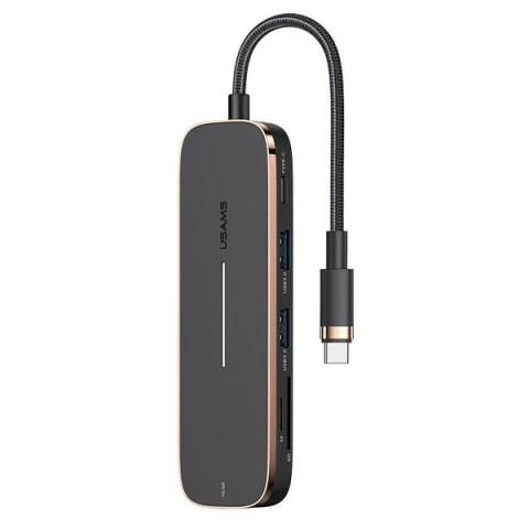 USAMS Adapter HUB 2xUSB USB-C HDMI Micro SD SD Czarny/schwarz SJ575HUB01 (US-SJ575)