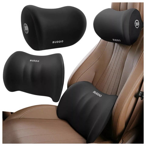 2x Alogy Autokissen Rücken Lendenwirbelsäule Nackenstütze Memory Foam Schwarz