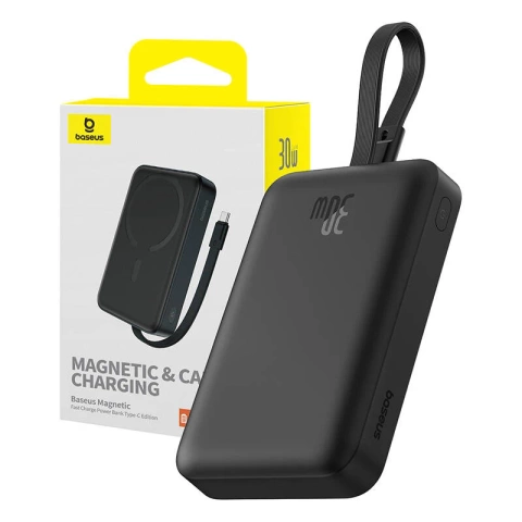 Baseus Magnetic Mini 10000 mAh magnetische Powerbank, USB-C 30 W MagSafe (schwarz)