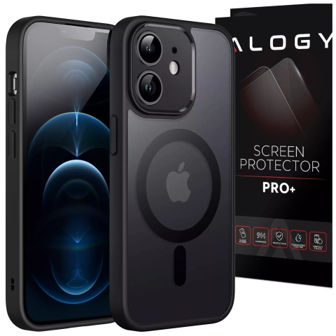 Hülle für Apple iPhone 12 Alogy MagSafe Hybrid Matte Case Matte Abdeckung mit Linsenschutz Schwarzglas