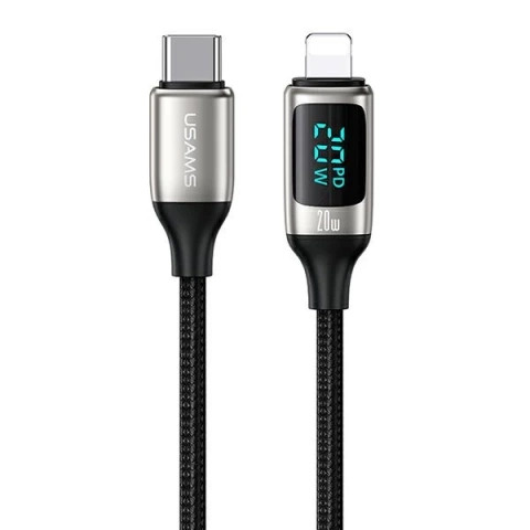 USAMS U78 USB-C auf Lightning LED geflochtenes Kabel 1,2 m 20 W PD Schnellladung weiß/weiß SJ545USB02 (US-SJ545)
