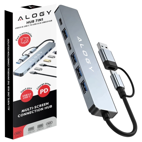 HUB-Splitter Alogy-Adapter für Computer-Laptop mit USB-C auf 3x USB-A 2.0 1x USB-A 3.0 Grau
