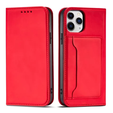 Magnetkartenhülle für iPhone 12 Pro Tasche Kartenetui Kartenhalter Rot