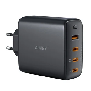 Aukey 100W GaN-Wandladegerät, 1xUSB-A, 3xUSB-C, Schwarz - Lädt 4 Geräte