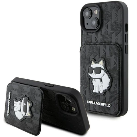 Etui Karl Lagerfeld KLHCP15SSAKCNSCK für iPhone 15 6,1" czarny/black hardcase Saffiano Cardslots und Stand Monogram Choupette