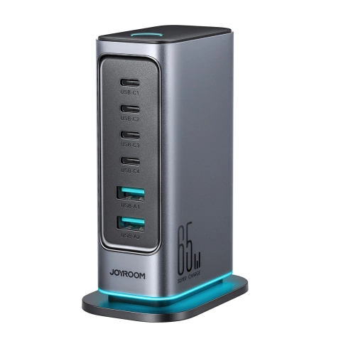 Joyroom 65W GaN-Multiport-Ladegerät, 4x USB-C, 2x USB-A, dunkelgrau