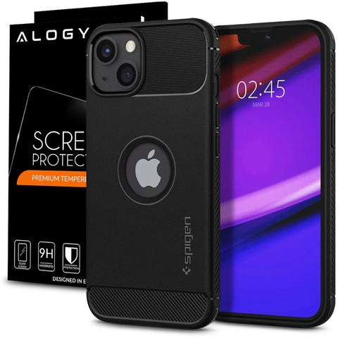 Spigen Rugged Armor Cover für Apple iPhone 13 Mattschwarzes Glas