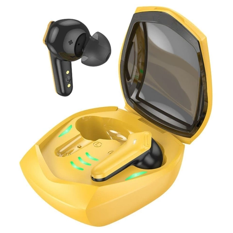 HOCO EW28 TWS Bluetooth-Kopfhörer – Gelb mit Gaming-Modus und Ladeetui