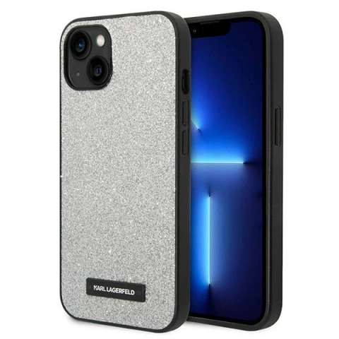 Karl Lagerfeld KLHCP14MG2ELS Schutzhülle für Apple iPhone 14 Plus 6,7" Hardcase Silber/Silber Glitter Plaque Logo
