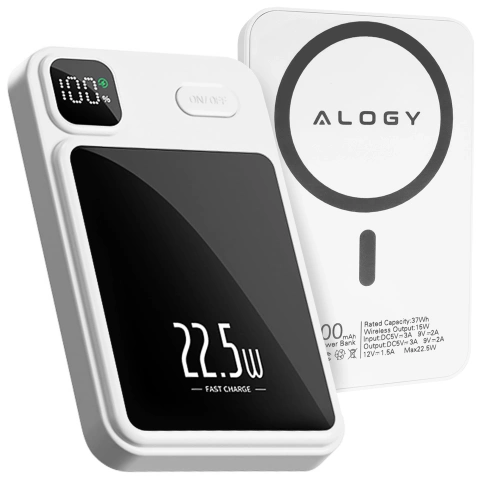 PowerBank Alogy MagCharge 22,5 W PD20W PowerDelivery Schnellladung 10000 mAh kabellos für MagSafe White