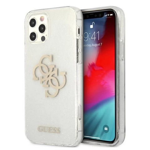 Guess GUHCP12LPCUGL4GTR iPhone 12 Pro Max 6,7" transparente Hartschale Glitter 4G Big Logo