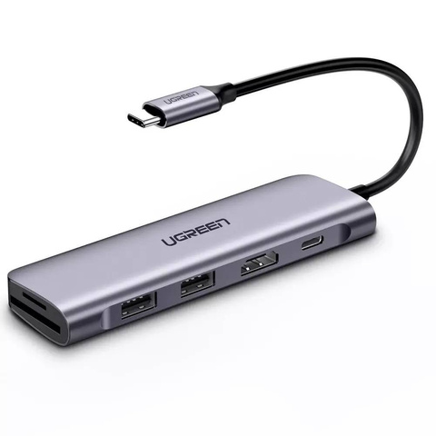 Adapter 6w1 UGREEN CM195 Hub USB-C für 2x USB 3.0, HDMI, SD/microSD, 100W (klein)