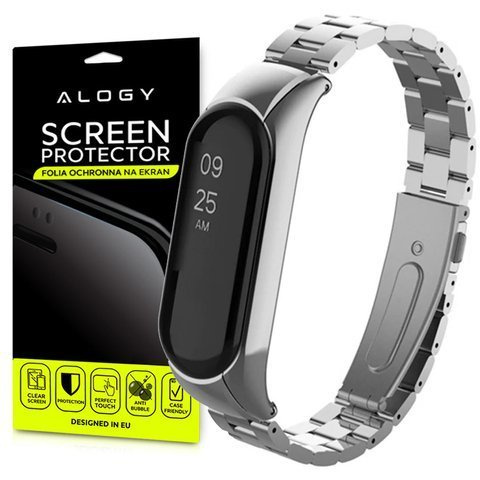 Bransoleta Alogy Edelstahl für Xiaomi Mi Band 5 Silber 5x Folia Alogy
