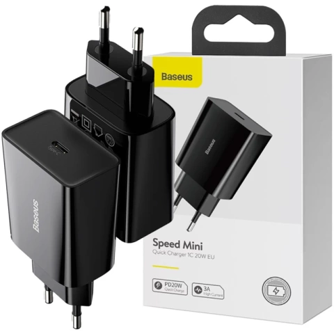 BASEUS Mini-USB-C-PD-Ladegerät 20 W Schwarz