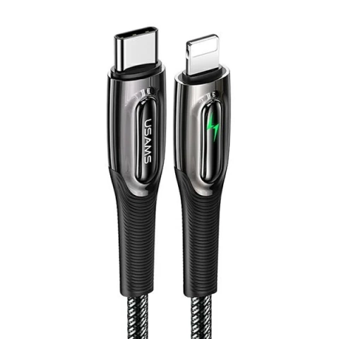 USAMS Geflochtenes Kabel USB-C auf Lightning Smart Power-off 20 W PD-Kabel 1,2 m Schwarz