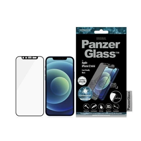 Szkło PanzerGlass E2E Microfracture für iPhone 12 Mini 5,4" CamSlider Swarovsky Case Friendly AntiBacterial czarny/black