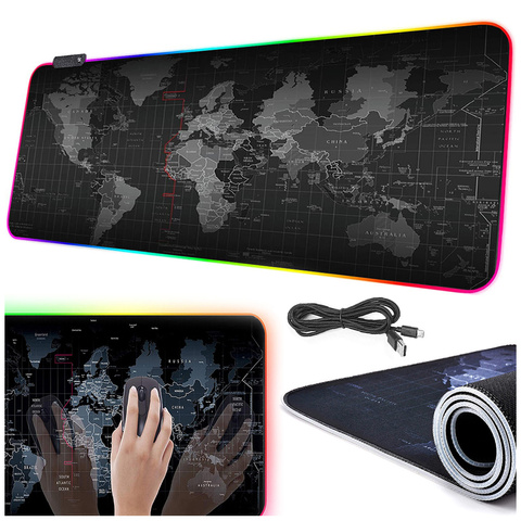 Mauspad Gaming Schreibtischunterlage RGB groß XXL 80x30cm Weltkarte