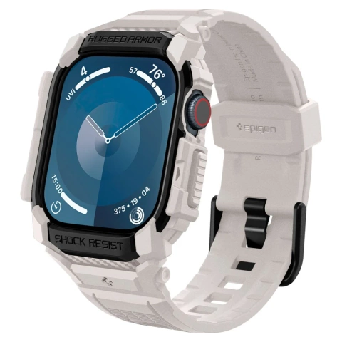 Hülle mit Armband für Apple Watch 10 (46 mm) Dune Beige Weiß Spigen Rugged Armor Pro