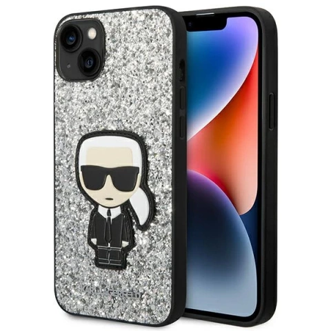 Handyschutzhülle Karl Lagerfeld KLHCP14MGFKPG für Apple iPhone 14 Plus 6.7" Hardcase Silber/Silber Glitter Flakes Ikonik