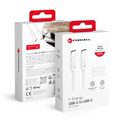 USB-C-auf-USB-C-Kabel Forcell F-Energy QC4.0 PD 3A 60W 0,25m C338 Weiß
