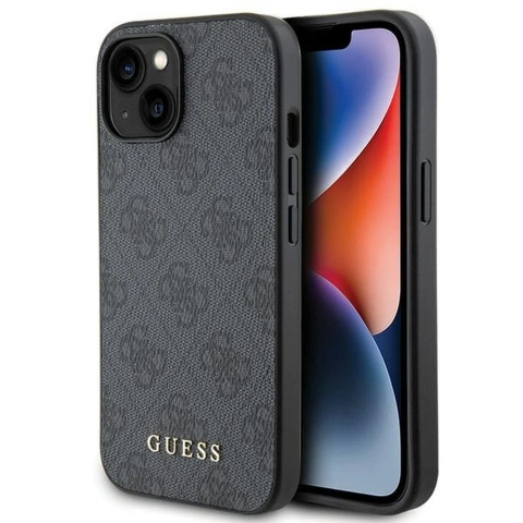 Original GUESS Hardcase GUHCP15SG4GFGR Hülle für iPhone 15 (4G Metalllogo / grau)