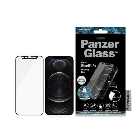 Szkło PanzerGlass E2E Microfracture für iPhone 12 /12 Pro 6,1" CamSlider Swarovsky Case Friendly AntiBacterial czarny/black