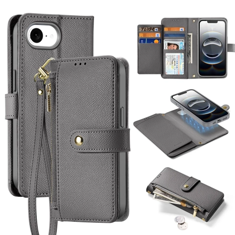 iPhone 16e Dux Ducis Lawa Lederhülle mit MagSafe Wallet Grau