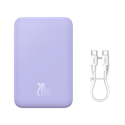 Baseus Magnetic Mini 20000 mAh 20W Powerbank – lila USB-C / USB-C-Kabel