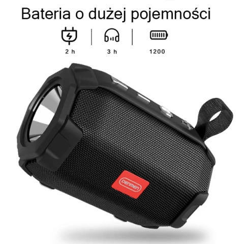 Denmen Bluetooth-Lautsprecher 3W BT 5.0 Schwarz mit LED-Taschenlampe