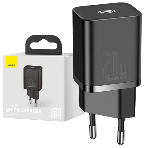 Baseus Super Si Quick Charger 1C 20W Schwarzes Ladegerät