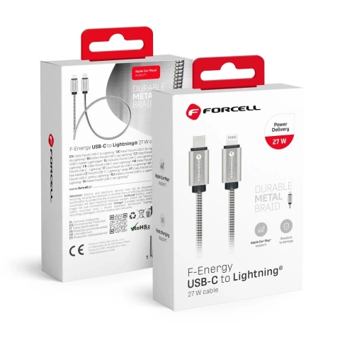 Kabel USB-C auf Lightning 27W 1m Forcell Stalowy PD iPhone iPad