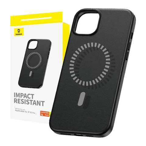 Baseus Fauxther Series Magnetische Handyhülle für iPhone 15 Pro (Schwarz)