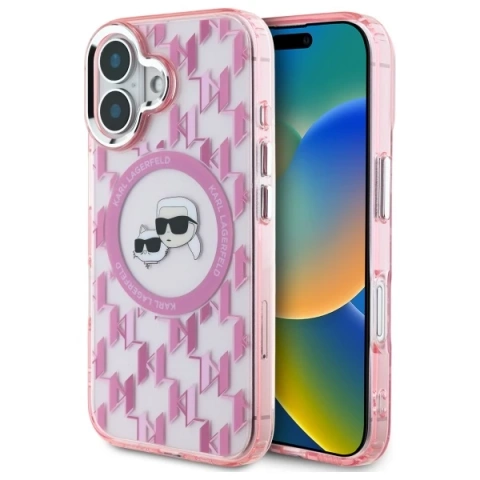 Karl Lagerfeld Hülle für iPhone 16 6,1" Rosa MagSafe IML Monogramm Karl
