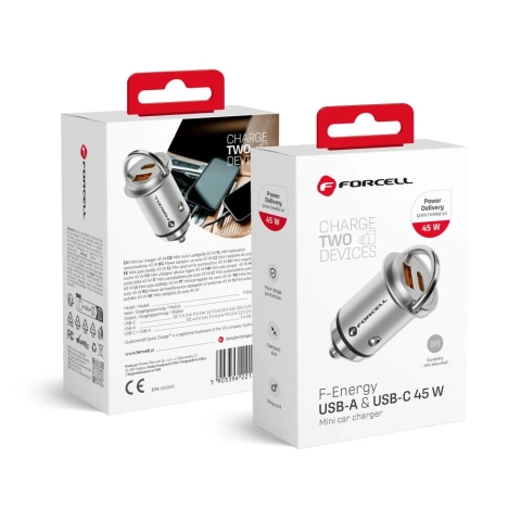 Forcell F-Energy Mini 45W PD QC Autoladegerät USB-C USB-A