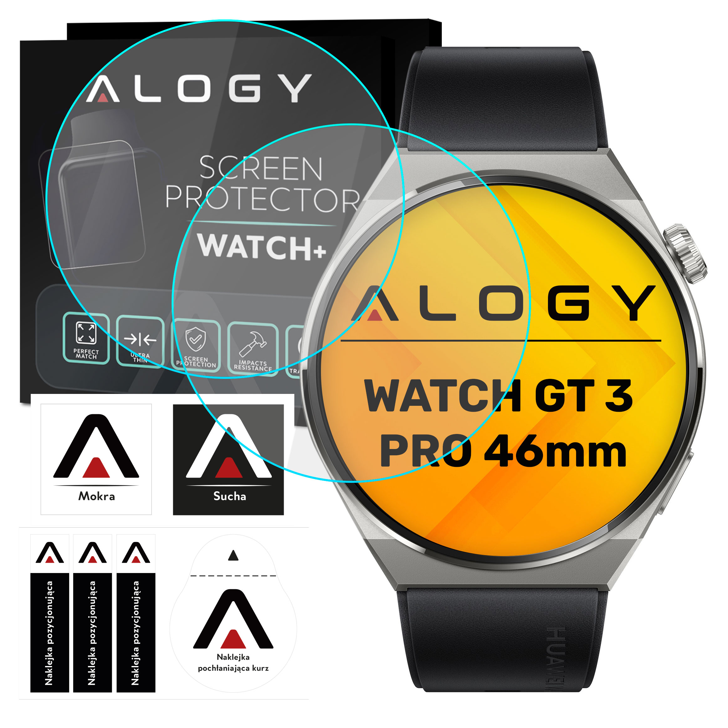 2x Alogy 9H gehärtetes Glas für Huawei Watch GT 3 Pro 46mm