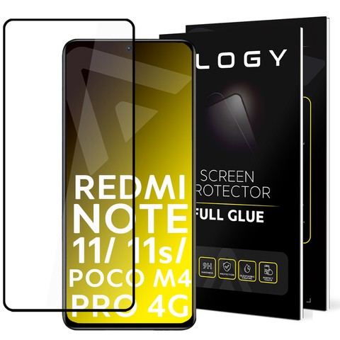 9H Alogy Full Glue Glas für hüllenfreundliche Hülle für Xiaomi Redmi Note 11 / 11s / Poco M4 Pro 4G Schwarz