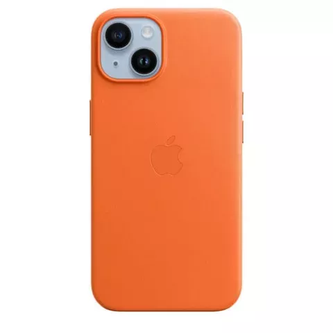 Apple-Lederhülle für iPhone 14, schützende Rückseite für orangefarbenes Telefon