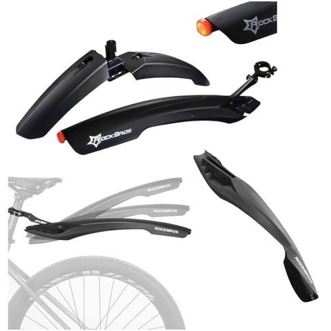 Fahrradschutzbleche Rockbros DNB8001BK vorne hinten 2er-Set. schwarzes LED-Licht für Fahrrad