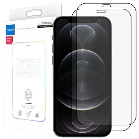 Gehärtetes Glas Full Glue x2 Rock für Apple iPhone 12/12 Pro schwarz