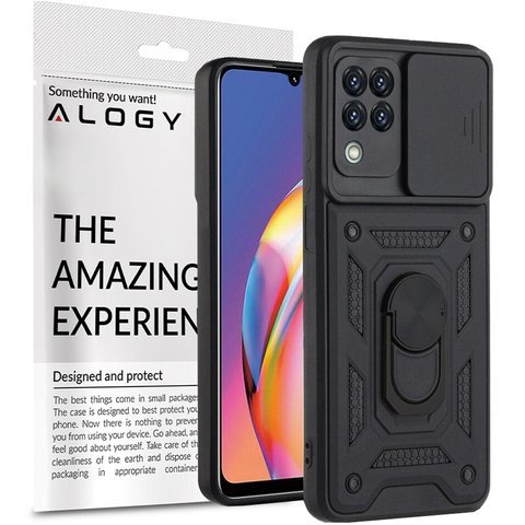 Gepanzerte Hülle mit Alogy Stand Ring Armor Kameraabdeckung für Galaxy A22 / M22 4G schwarz