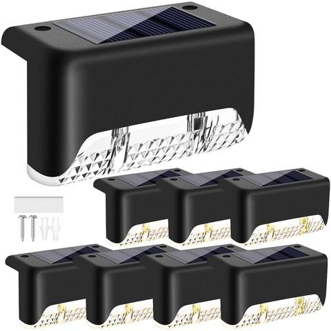 LED-Solar-Gartenlampe, Set x8, für Terrasse, Balkon, Treppe, Balustrade, mit Dämmerungssensor, AAA-Batterie, schwarz
