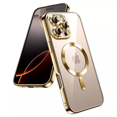 MagSafe-Hülle für Apple iPhone 16 Pro Max Alogy Glamour Luxus-Ringgehäuse Gold-Transparent