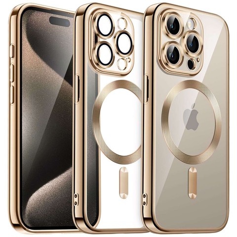 MagSafe Hülle für iPhone 15 Pro Glamour Luxus Slim Ring Cover Alogy Gold Transparent