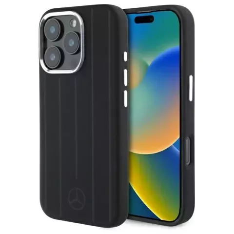 Mercedes-Etui für iPhone 16 Pro Max 6,9" Schwarzes HardCase Silikon Vertikale Tonstreifen MagSafe