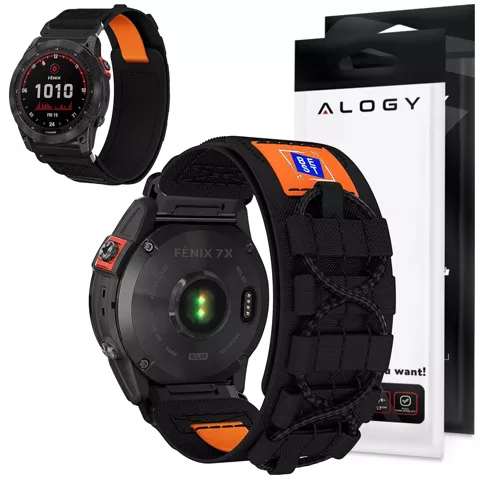 Nylonband für Garmin Fenix ​​​​5x / 6x / 7x / Pro / Descent / Tactix / Enduro (26 mm) Alogy Nylonband Schwarz