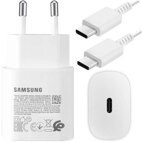 Original Samsung USB-C Ladegerät 25W Typ C Kabel 180cm Premium Super Fast Charge Set Weiß