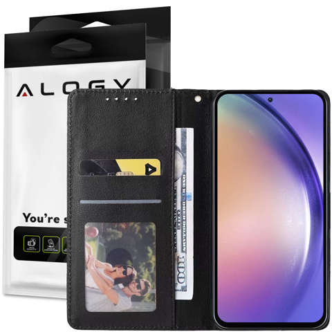 Schützende Flip-Leder-Brieftasche Alogy Wallet Case Handyhülle für Samsung Galaxy A34 5G Schwarz